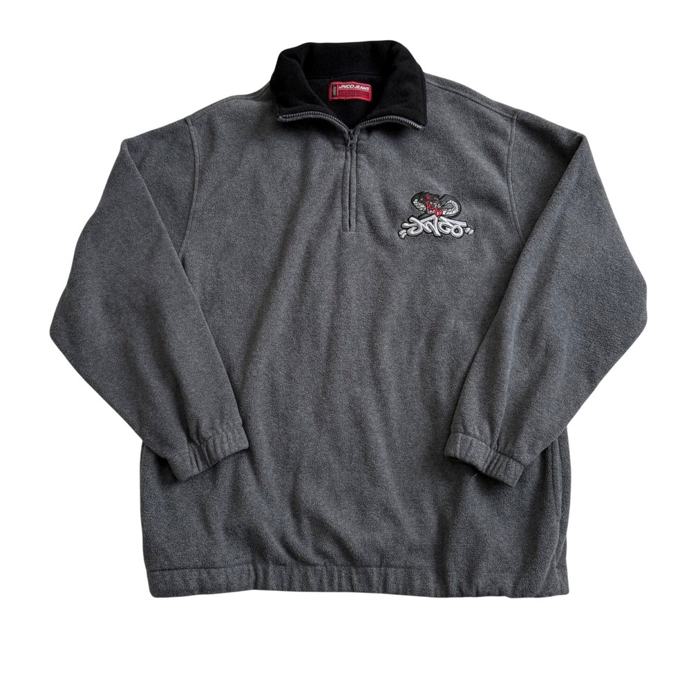 JNCO Jeans Fleece Quarter Zip Mens XL Grey‎ Cobra Snake Embroidered Pullover Vtg
